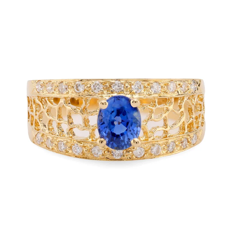 Engagement rings with engraved initials inside bands -Vintage Sapphire Diamond 18K Yellow Gold Filigree Band