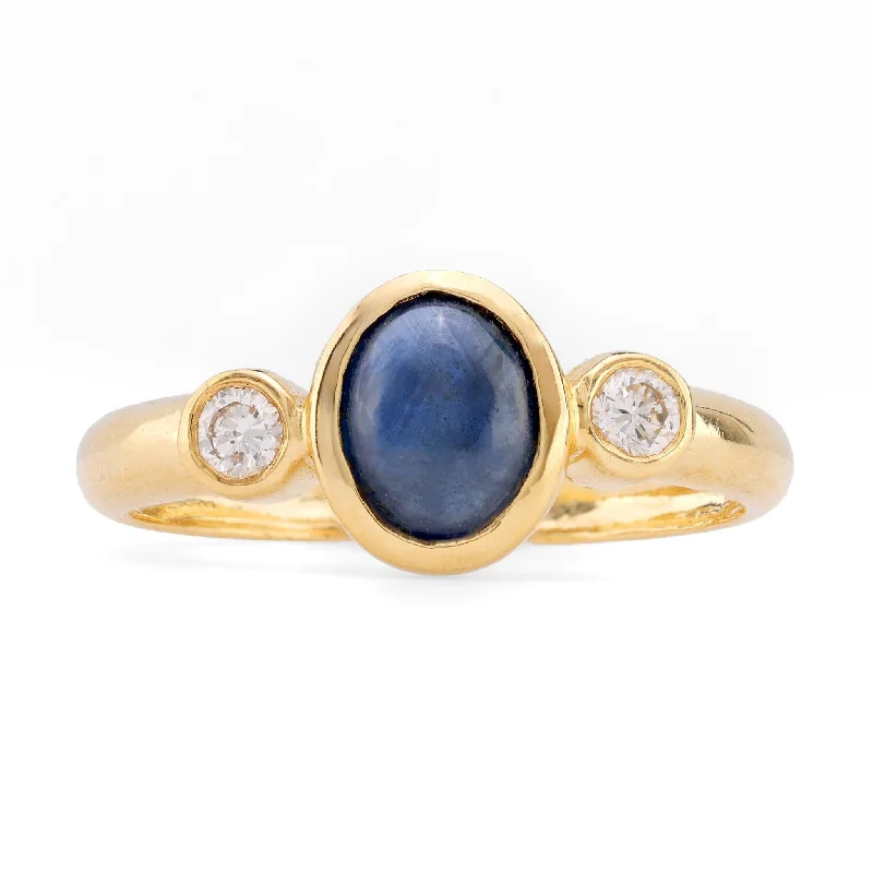 Engagement rings with raw jade for earthy charm -Vintage Sapphire Diamond 18K Yellow Gold Three Stone Ring