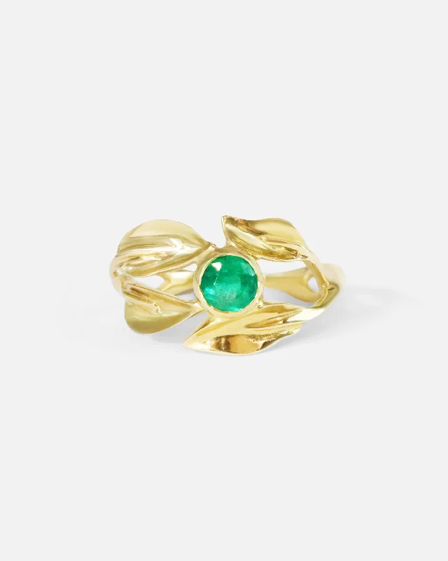 Engagement rings with leaf-inspired emerald designs -Willow / Emerald Ring