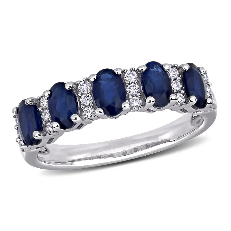 Simple rings with polished black onyx shine -1 1/2 CT TGW Blue Sapphire and 1/6 CT TW Diamond Semi Eternity Ring in 14K White Gold