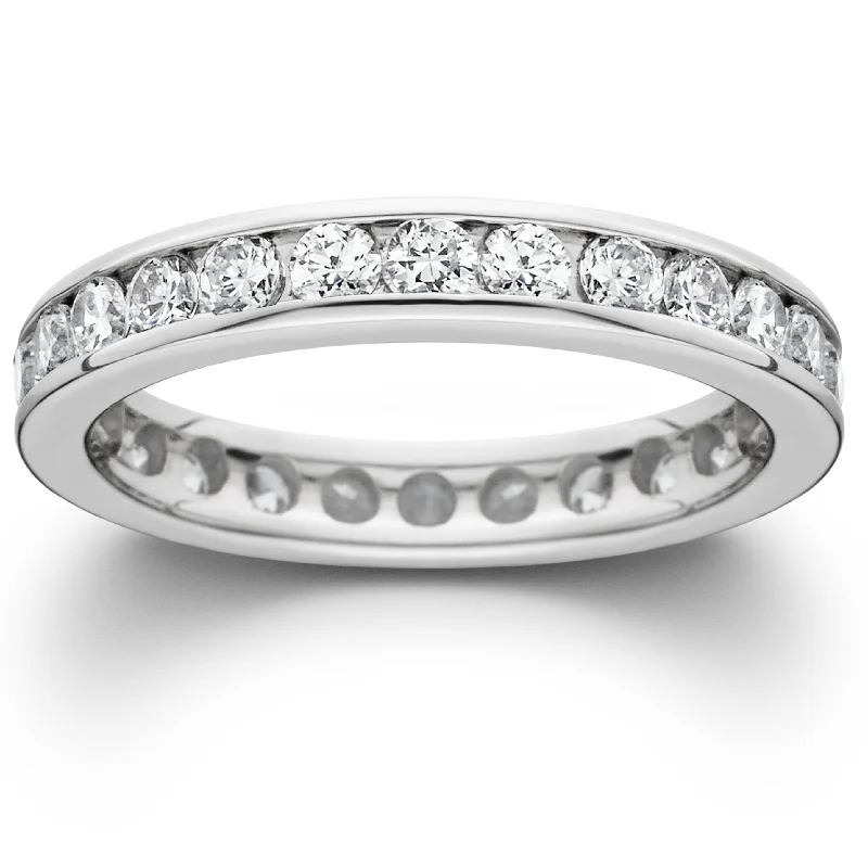 Rings with polished jade for smooth calm -1 1/2ct Channel Set Diamond Eternity Ring 14K White Gold Lab Grown Wedding Band