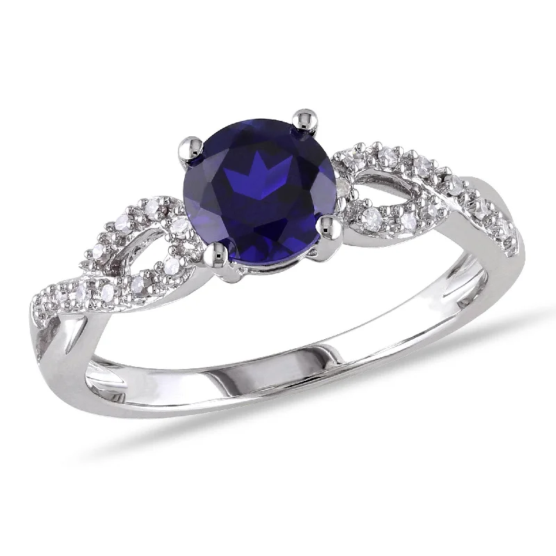 Bold rings with oversized amethyst gemstones -1/10 CT TW Diamond and Created Blue Sapphire Engagement Ring in 10K White Gold