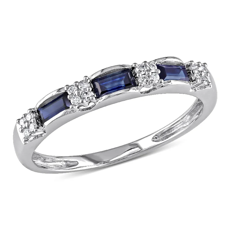 Stackable rings with mixed metal finishes -1/2 CT TGW Sapphire and Diamond Accent Eternity Ring in 10K White Gold