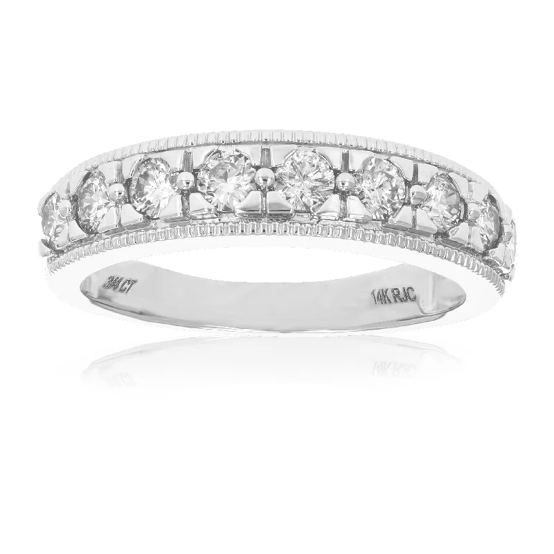 Rings with spiral designs for eye-catching twist -1/2 cttw Diamond Wedding Band For Women, Milgrain Diamond Wedding Band in 14K White Gold Prong Set