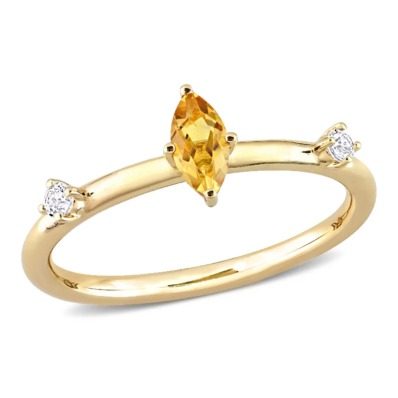 Rings with sunburst citrine for radiant appeal -1/3 CT TGW Marquise Citrine and White Topaz Stackable Ring in 10k Yellow Gold