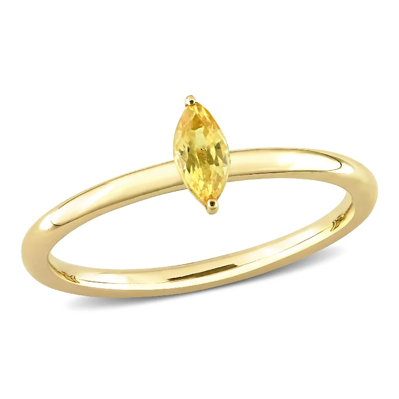 Rings with crescent moon for lunar charm -1/3 CT TGW Marquise Yellow Sapphire Stackable Ring in 10k Yellow Gold