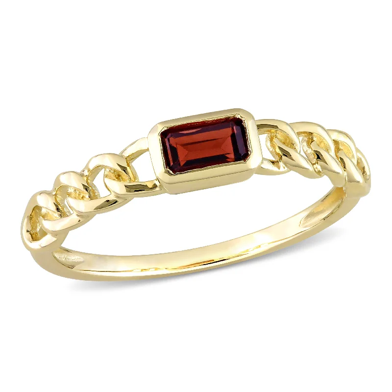 Rings with sunburst citrine for radiant appeal -1/3 CT TGW Octagon Garnet Link Ring in 10k Yellow Gold