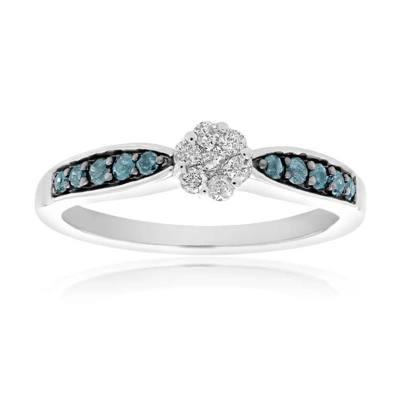 Rings with carved onyx for bold sleekness -1/3 cttw Blue Diamond Solitaire Ring 10K White Gold