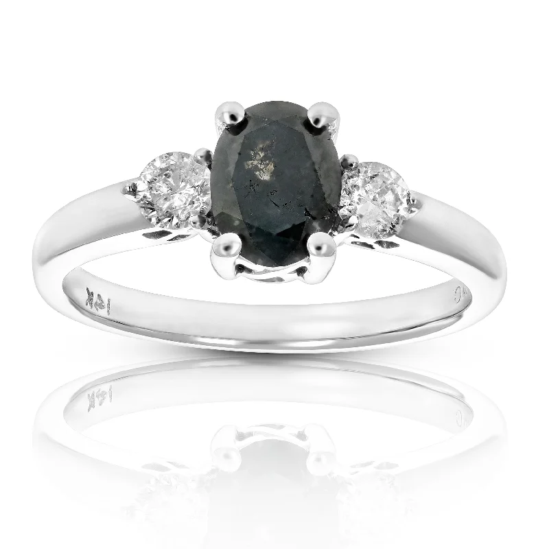 Rings with rose quartz for soft romance -1.93 cttw Black Diamond 3 Stone Ring 14K White Gold Engagement