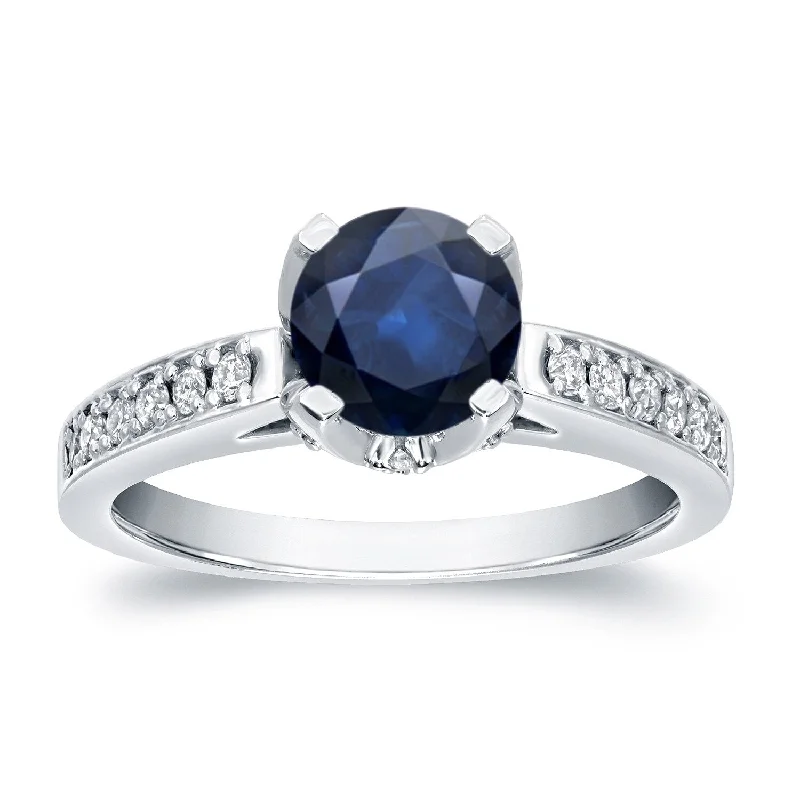 Rings with crescent moon for lunar charm -14K Gold 1ct Blue Sapphire and 1/3ctw Diamond Engagement Ring by Auriya