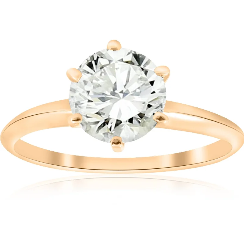 Rings with pink sapphire for delicate charm -14k Yellow Gold 1 1/2ct Round Solitaire Diamond Engagement Ring Lab Grown