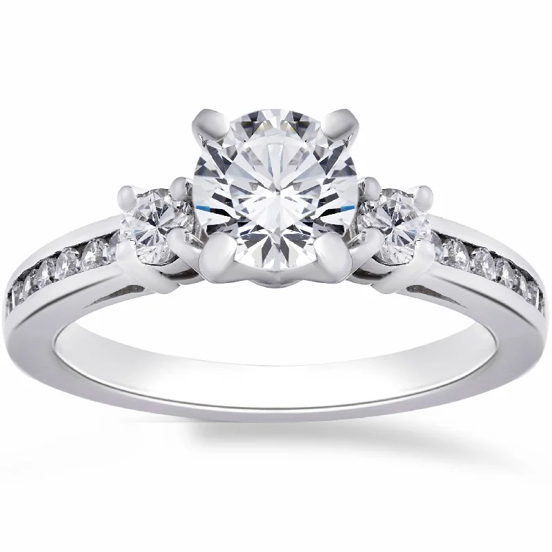 Titanium rings with rugged brushed metal look -1ct Three Stone Diamond Engagement Anniversary Ring 14K White Gold