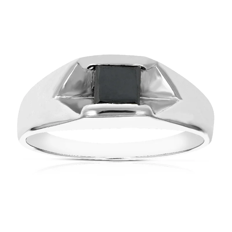 Rings with black diamond for striking contrast -2/5 cttw Princess Cut Men's Black Diamond Engagement Ring