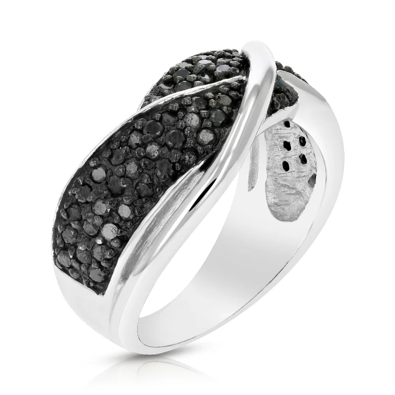 Rings with polished onyx for sleek contrast -3/4 cttw Black Diamond Ring .925 Sterling Silver with Rhodium Plating