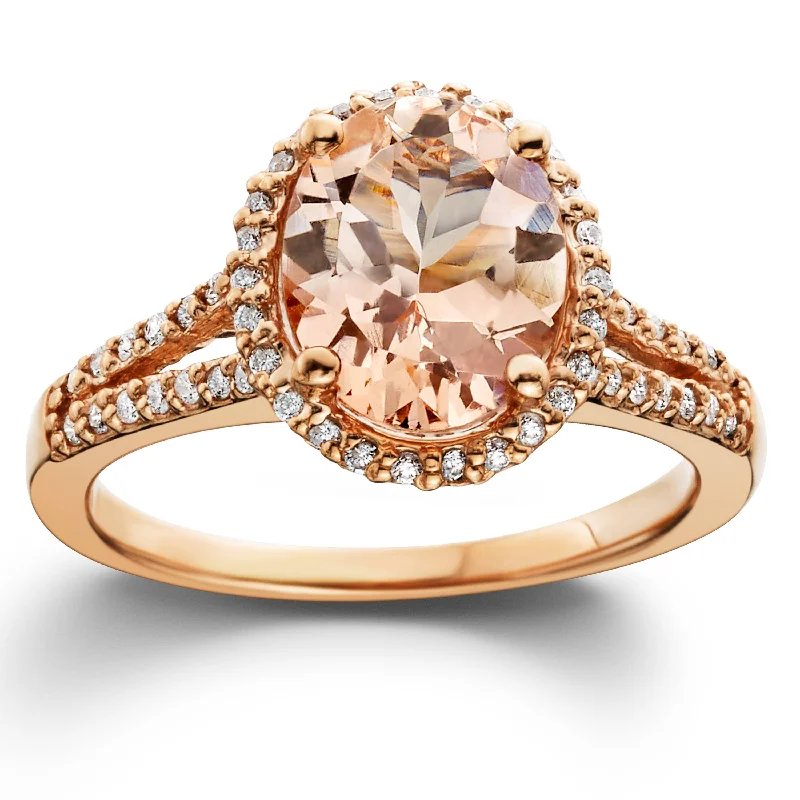 Rings with smoky quartz for muted elegance -3ct Morganite & Diamond Engagement Ring 14K Rose Gold Halo Split Shank