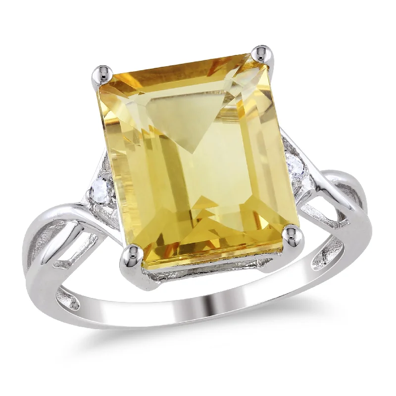 Titanium rings with rugged brushed metal look -6 5/8 CT TGW Emerald Cut Citrine and White Topaz Ring in Sterling Silver