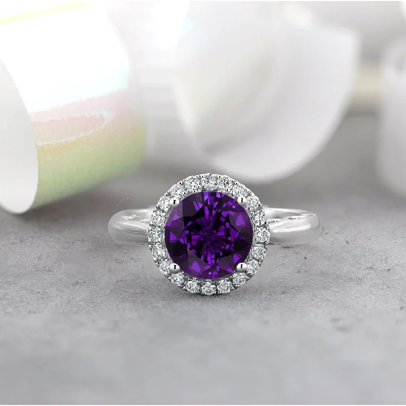 Rings with vintage-inspired rose-cut diamonds -Auriya 1 1/2ct Round Purple Amethyst and Halo Diamond Engagement Ring 1/4ctw 14k Gold