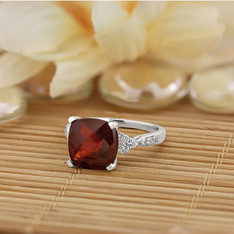 Rings with blue quartz for cool tones -Auriya 1 1/5ct Fancy Cushion Garnet and Diamond Engagement Ring 1/4ctw 14k Gold