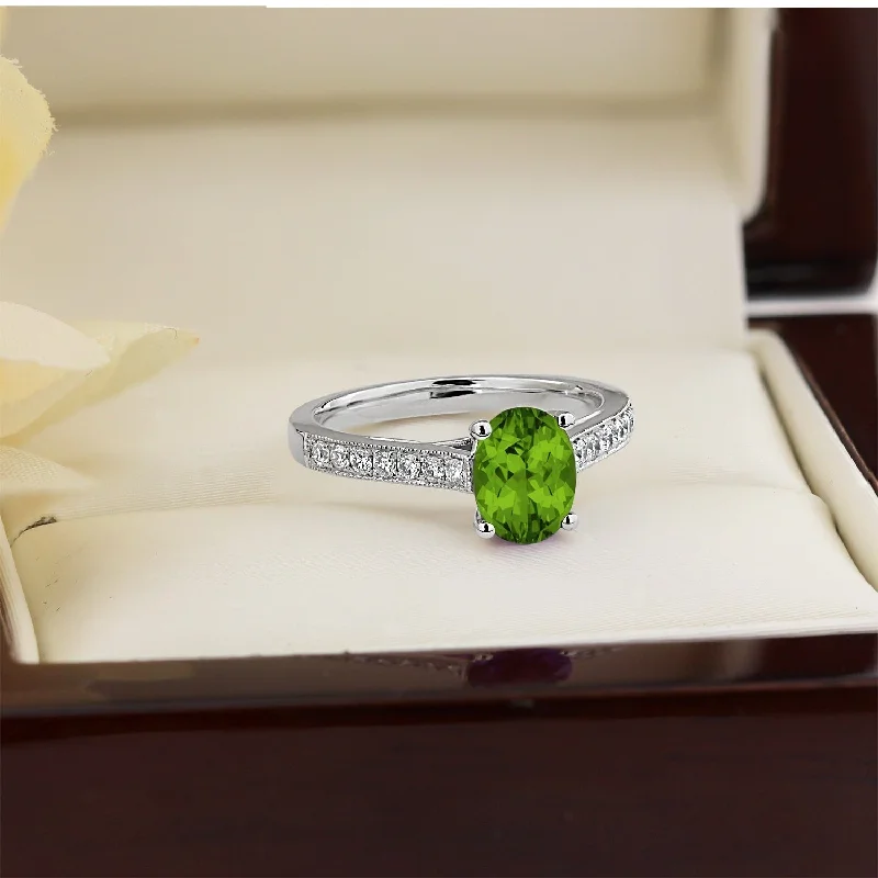 Dainty rings with subtle engraved star motifs -Auriya 1 1/5ct Fancy Oval Peridot and Diamond Engagement Ring 1/4ctw 14k Gold