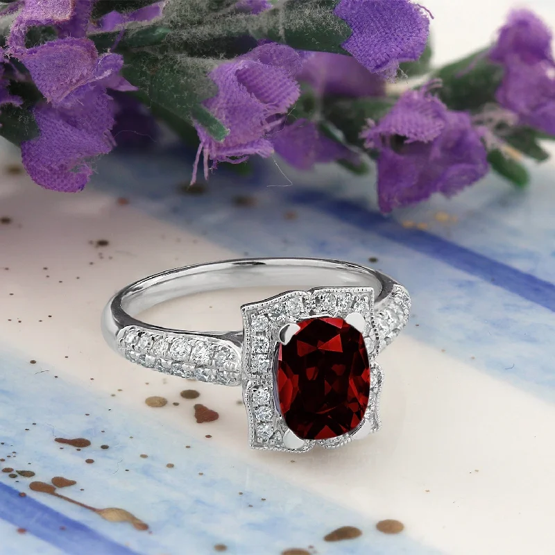 Rings with black diamond for striking contrast -Auriya 1 3/8ct Fancy Cushion-cut Garnet Halo Diamond Engagement Ring 1/3ctw 14k Gold