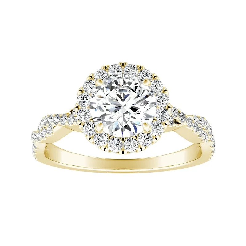 Gold rings with intricate celtic knot patterns -Auriya 14k Gold 1ct Round Moissanite Halo Diamond Engagement Ring 1/8ctw