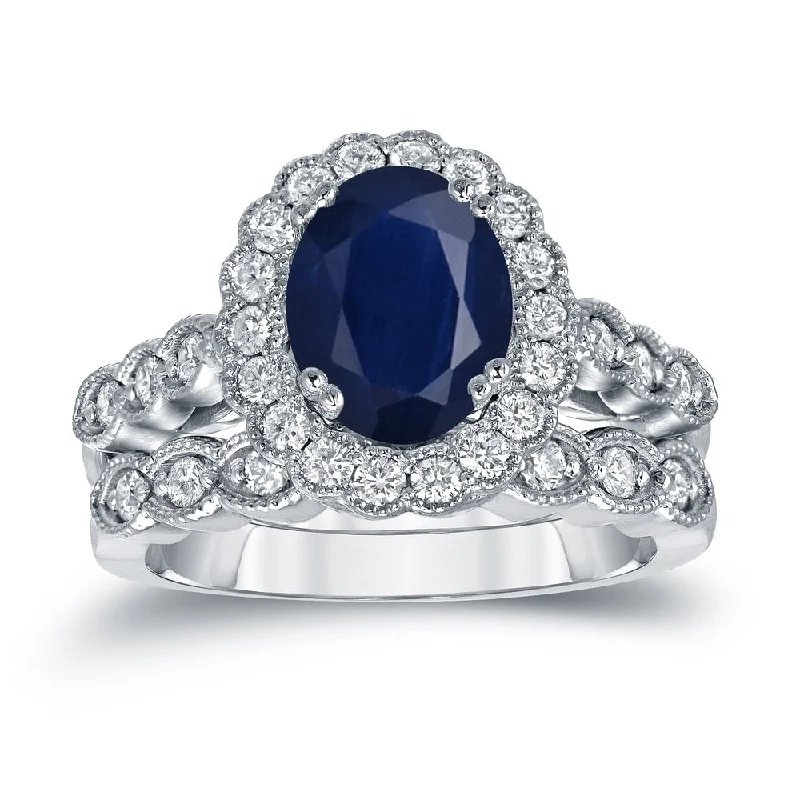 Rings with vine-wrapped bands for nature -Auriya 14k Gold 2 1/2ct Oval Cut Blue Sapphire and 3/5ct TDW Diamond Brial Ring Set (H-I, SI1-SI2)