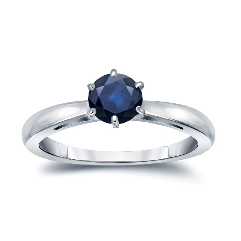 Chunky rings with hammered gold band texture -Auriya 14k Gold Blue Sapphire Solitaire Engagement Ring 1/3ct TGW