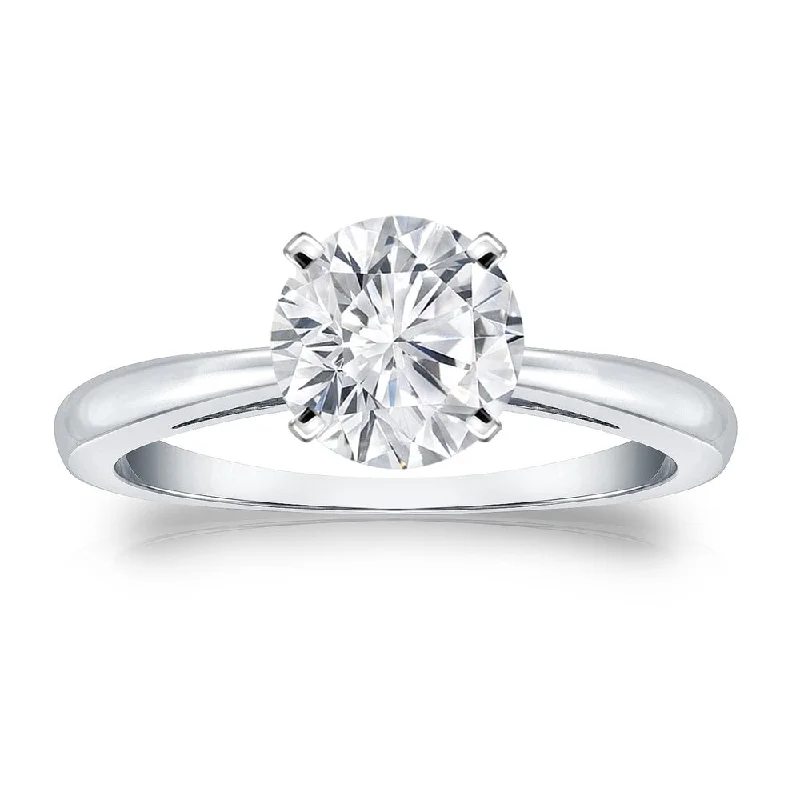 Dainty rings with subtle engraved star motifs -Auriya 14k Gold Brilliant Round 4 carat Moissanite Solitaire Engagement Ring