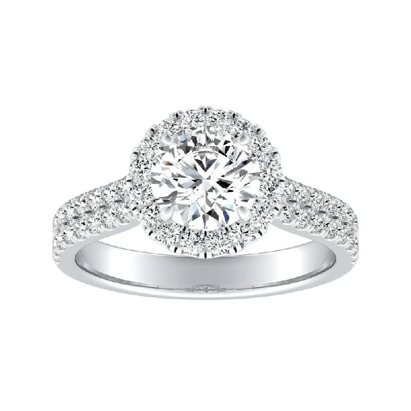 Minimalist rings with tiny diamond dot accents -Auriya 2ct Round Moissanite Halo Diamond Engagement Ring 1/2ctw 14k Gold