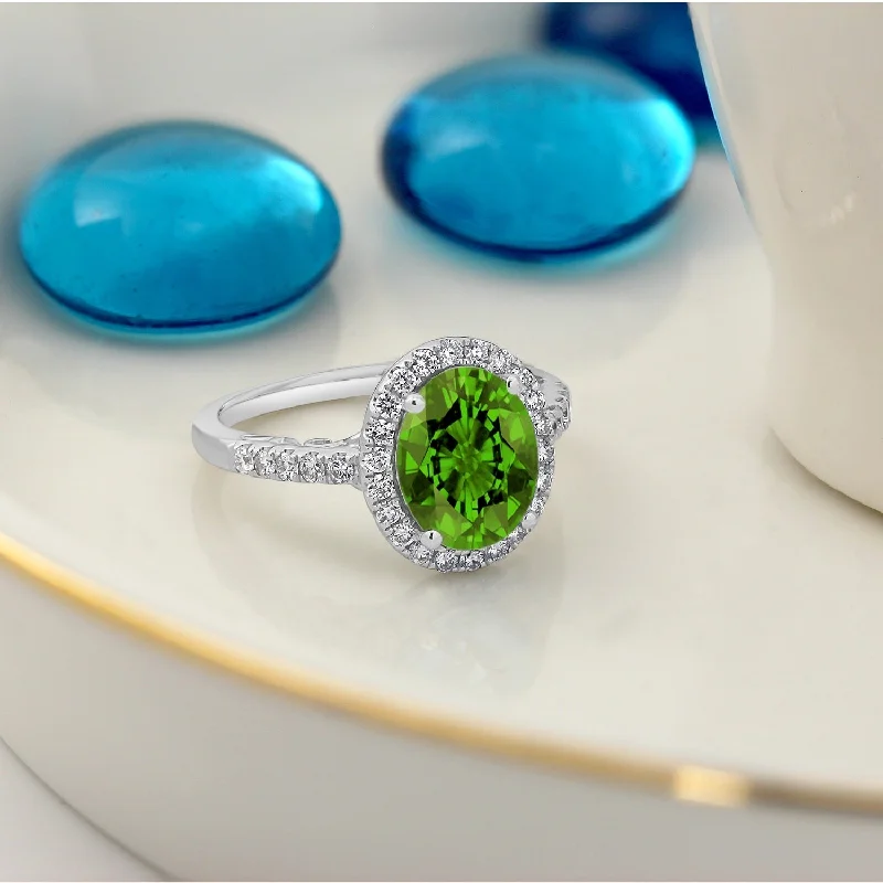 Rings with vine-wrapped bands for nature -Auriya 3ct Oval Peridot and Halo Diamond Engagement Ring 3/8ctw 14k Gold