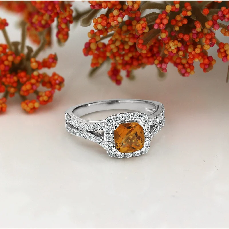 Rings with wide bands for statement wear -Auriya 9/10ct Cushion-cut Citrine Halo Diamond Engagement Ring 5/8ctw 14k Gold