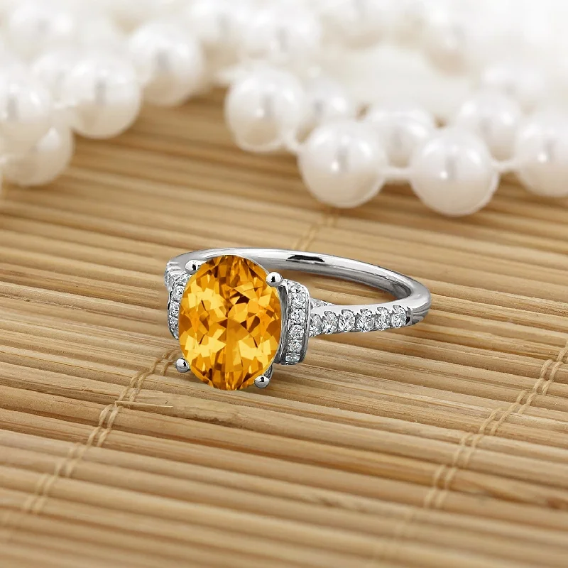 Rings with hammered silver for rustic appeal -Auriya Modern 2 3/8ct Oval Citrine and Diamond Engagement Ring 3/8cttw 14k Gold