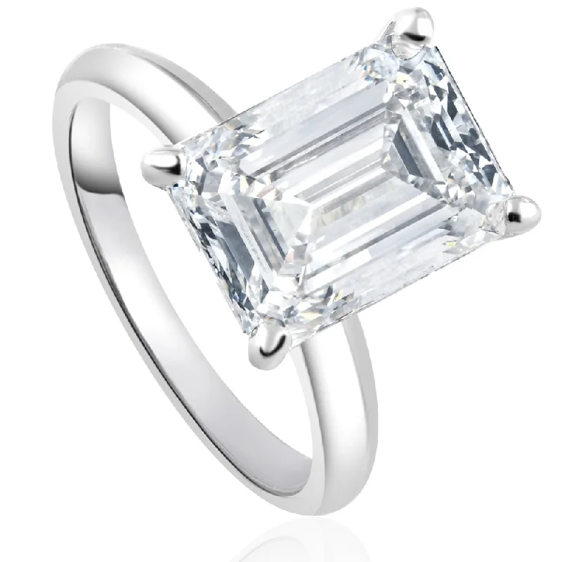 Rings with polished jade for smooth calm -Certified 3.14Ct Emerald Cut Solitaire Diamond Engagement Ring Lab Grown 14k