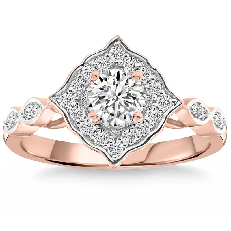 Rings with bezel-set peridot for safety -Certified .83 Ct Accent Designed Diamond Ring Rose Gold Lab Grown