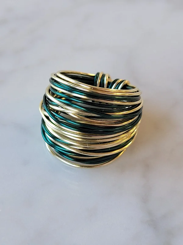 Rings with malachite stones for green patterns -Marcia Wire Wrap Ring in Green and Gold