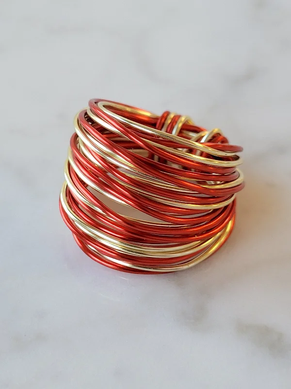 Rings with tiger eye for warm tones -Marcia Wire Wrap Ring in Red and Gold