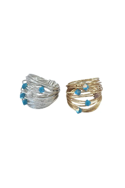 Vintage rings with engraved floral band designs -Marcia Wire Wrap Ring with Blue Opaque Swarovski Crystals