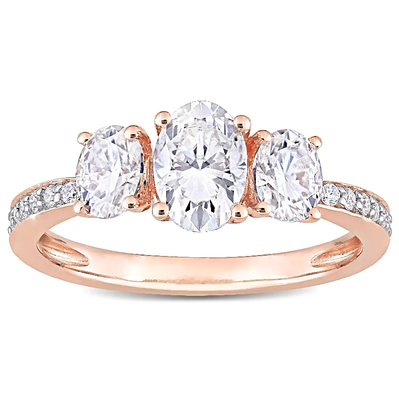 Rings with delicate filigree sapphire settings -Miadora 1 4/5ct DEW Moissanite 3-Stone Engagement Ring in 10k Rose Gold