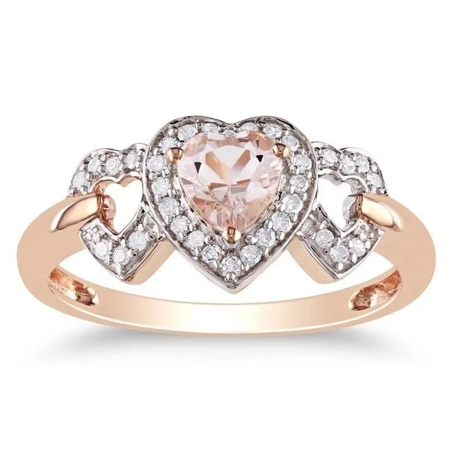 Platinum rings with sparkling sapphire center stones -Miadora 10k Pink Gold Morganite and 1/8ct TDW Diamond Heart Ring (G-H, I2-I3)