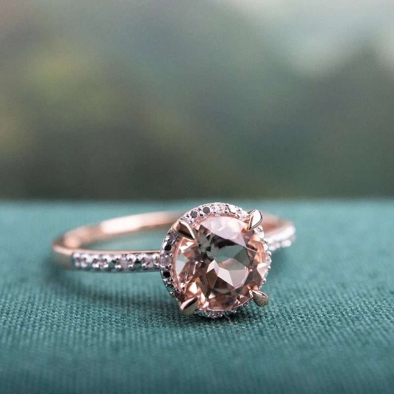 Handcrafted rings with raw emerald rough stones -Miadora 10k Rose Gold 1 1/6ct Morganite and 1/4ct TDW Diamond Halo Engagement Ring