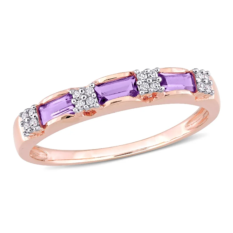 Rings with infinity loops for timeless love -Miadora 10k Rose Gold Baguette-cut Amethyst and Diamond Accent Stackable Eternity Wedding Band Ring