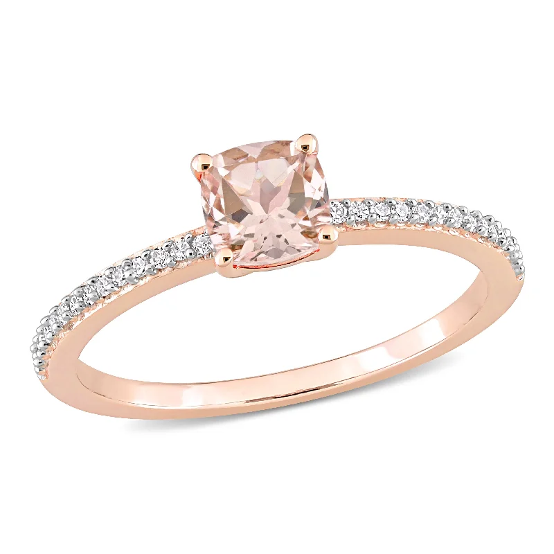 Rings with smoky quartz for muted elegance -Miadora 10k Rose Gold Cushion-cut Morganite and 1/10ct TDW Diamond Birthstone Ring