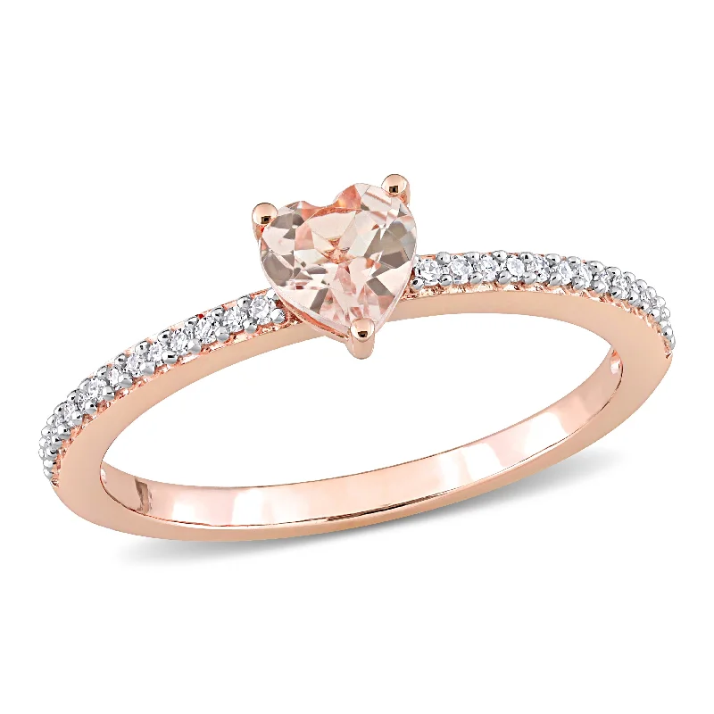 Vintage rings with engraved floral band designs -Miadora 10k Rose Gold Heart-cut Morganite and 1/10ct TDW Diamond Birthstone Ring