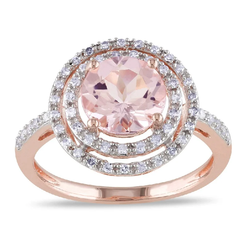 Rings with birthstone clusters for personalization -Miadora 10k Rose Gold Morganite and 1/4ct TDW Diamond Cocktail Double Halo Ring (G-H, I2-I3)