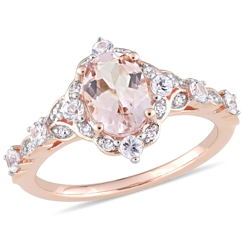 Rings with raw topaz for icy charm -Miadora 10k Rose Gold Morganite, White Sapphire and Diamond Accent Vintage Halo Engagement Ring