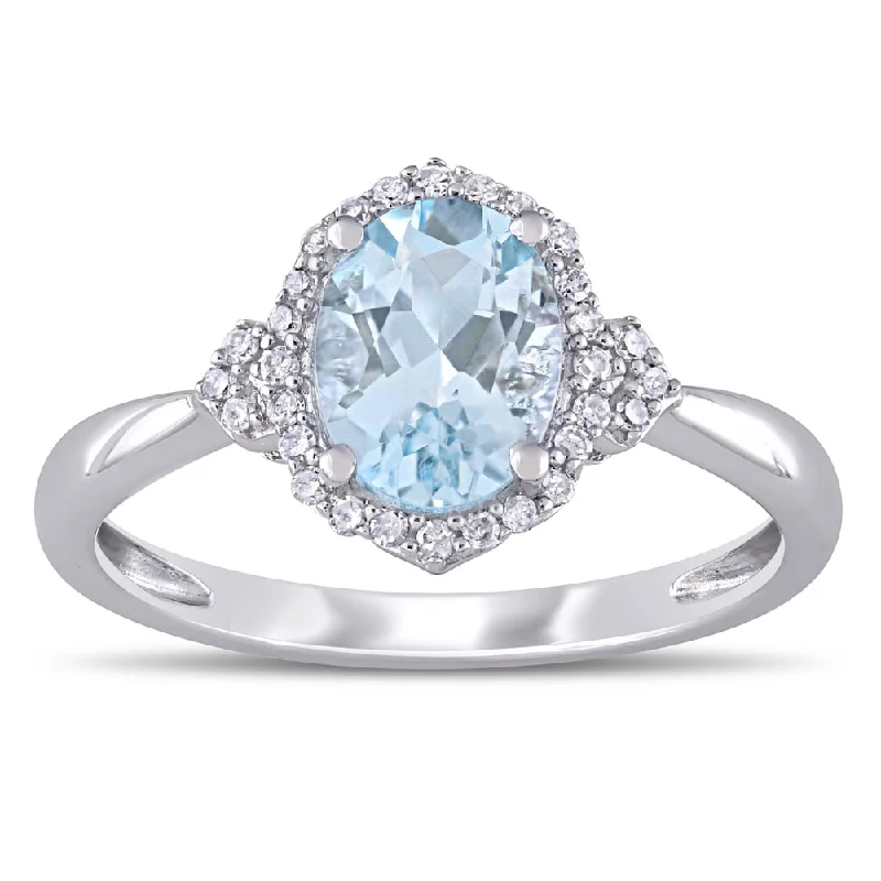 Rings with black diamond for striking contrast -Miadora 10k White Gold Aquamarine and 1/8ct TDW Diamond Halo Ring