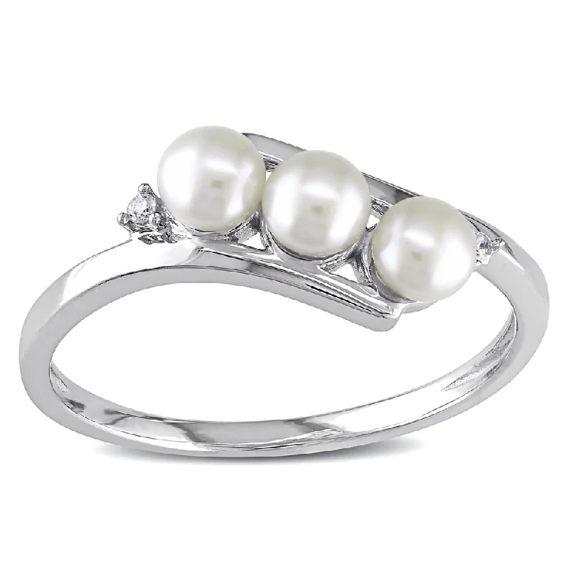 Rings with topaz stones for icy blue -Miadora 10k White Gold Cultured Freshwater Pearl and Diamond Accent Ring (3 mm)