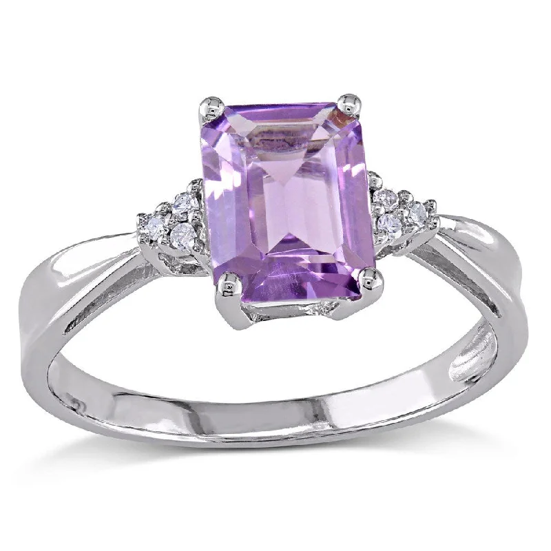 Rings with gothic-inspired skull motif details -Miadora 10k White Gold Emerald-cut Amethyst Ring