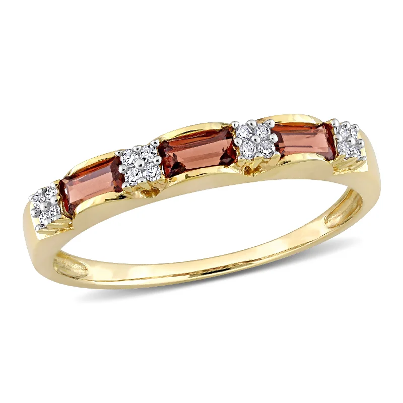 Rings with shield-shaped stones for boldness -Miadora 10k Yellow Gold Baguette-cut Garnet & Diamond Accent Stackable Eternity Wedding Band Ring