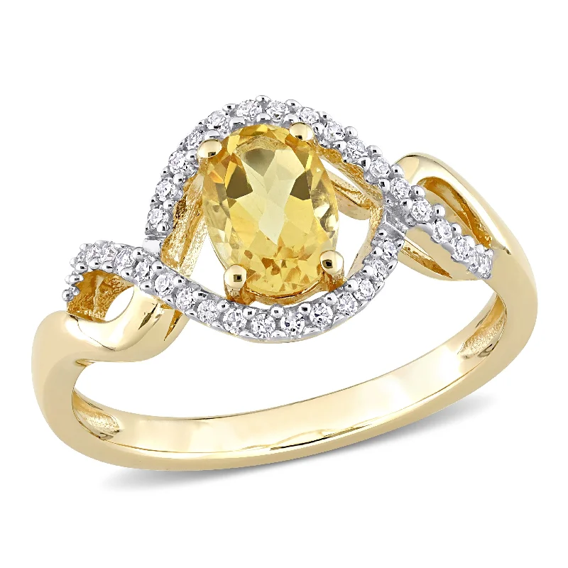 Rings with sleek black agate for edge -Miadora 10k Yellow Gold Citrine and 1/6ct TDW Diamond Halo Infinity Ring